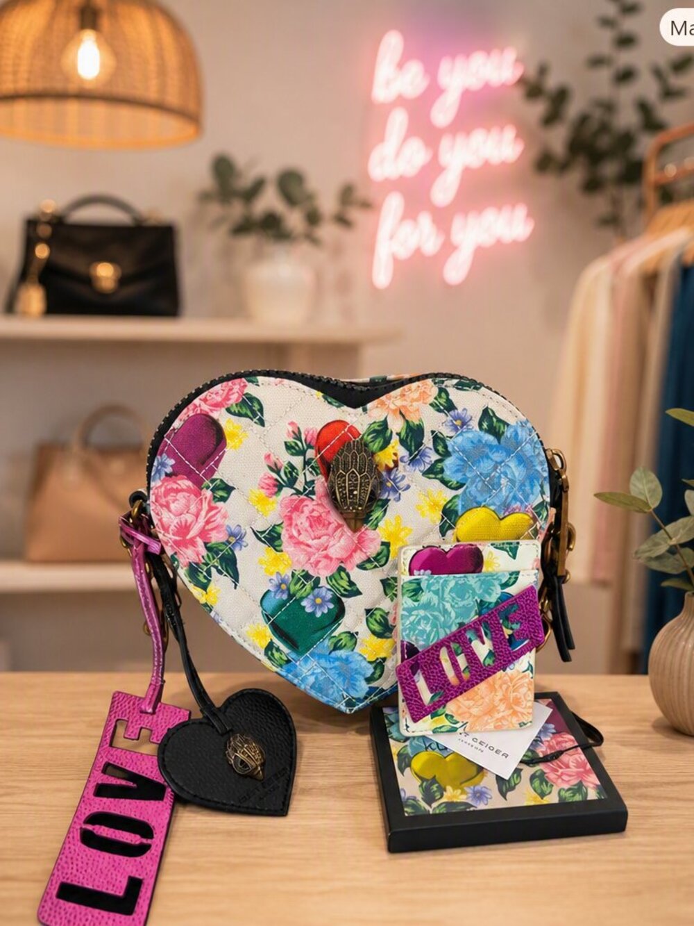 2 PIECES - Kurt Geiger “LOVE” Heart Floral Crossbody Bag & Card Wallet NWT